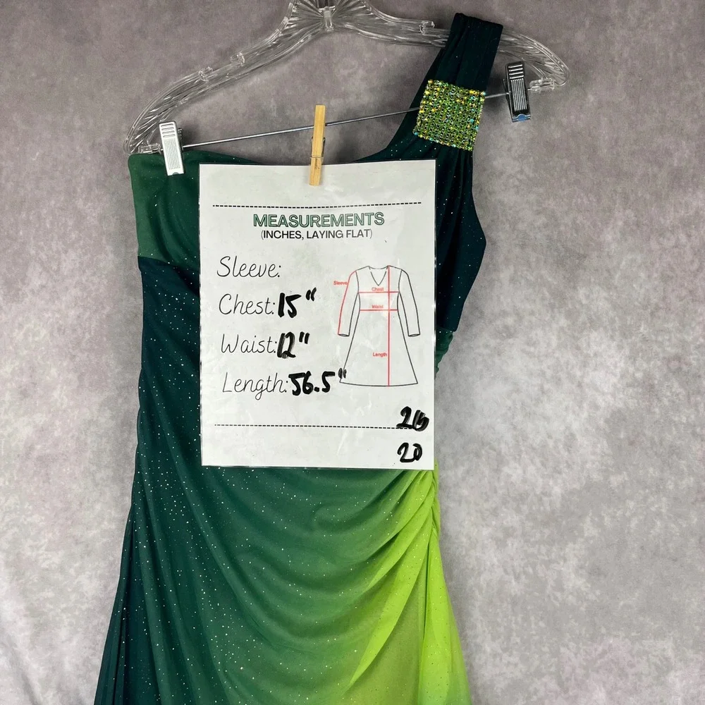 Vtg 90s‎ Y2K Fairy Prom Gown S Green Ombré Overlay Rhinestones Mermaid Dress USA